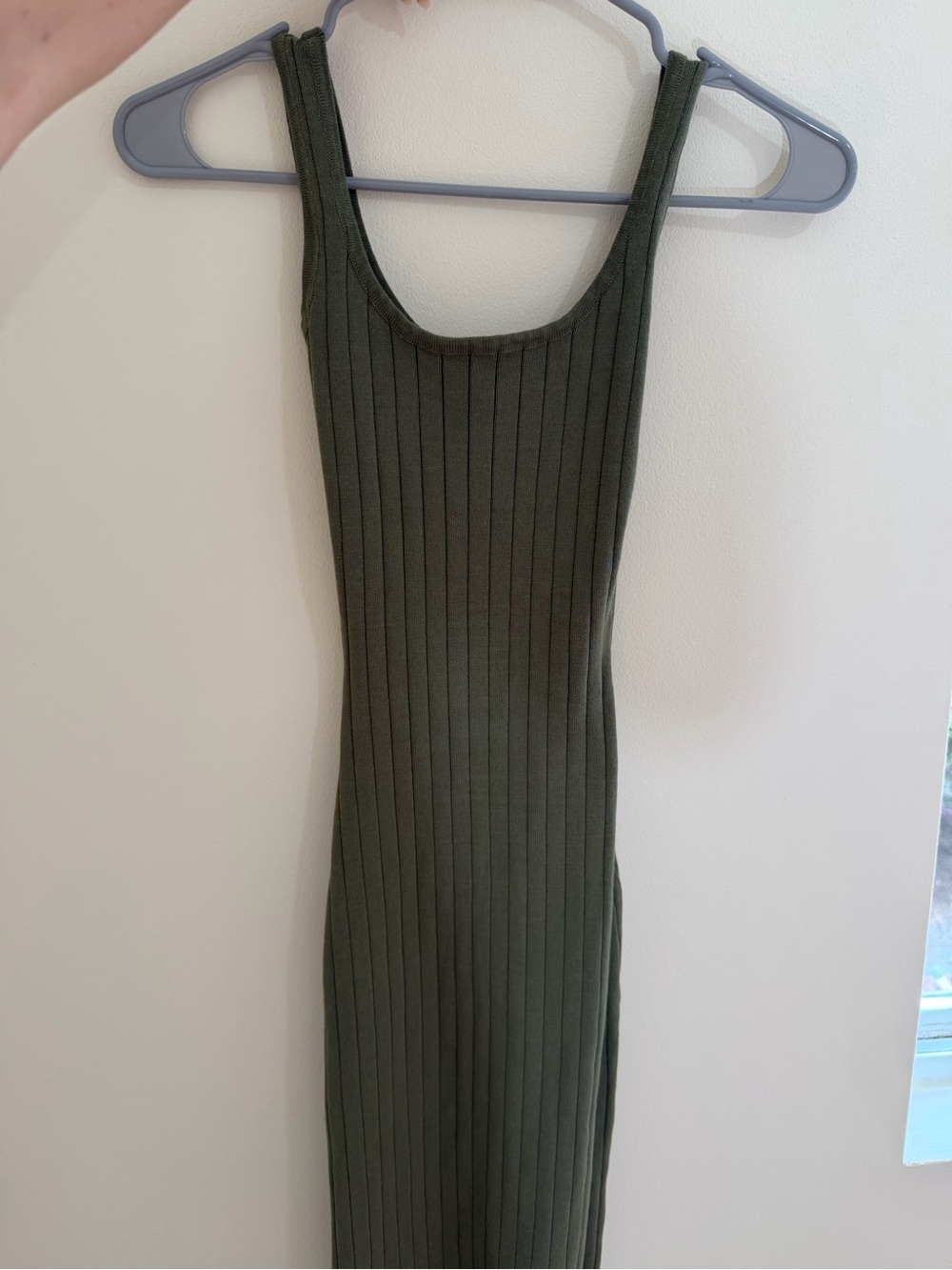 Ribbed Olive Green Tank Midi Dress - Women's